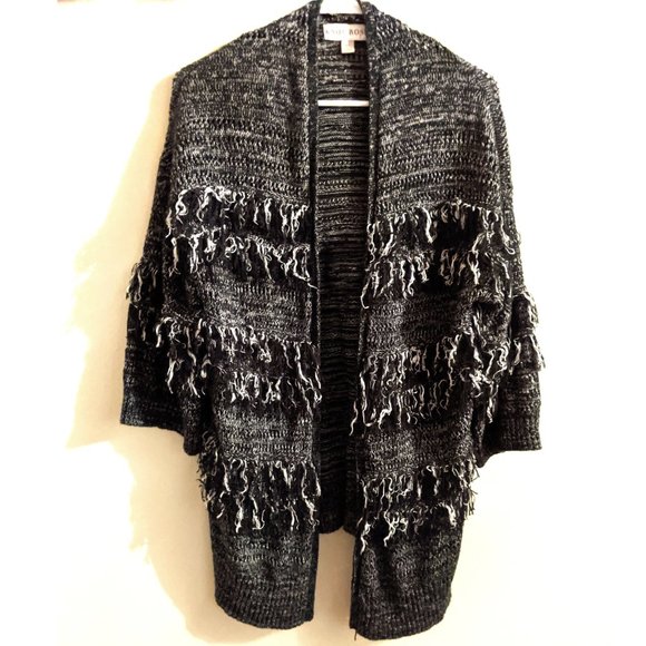 Knox Rose Sweaters - Knox Rose Black and White Fringed Boho Cardigan